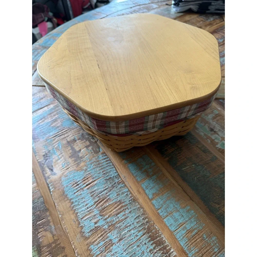 Longaberger Octagon Red Plaid Basket With 6 Slot Tray 13 Inch